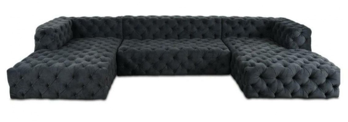 Chesterfield U Form Sofa Grau XXL Big Textil Stoff Couchen Luxus Möbel Polster