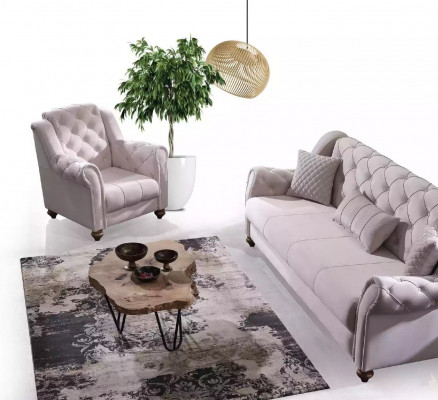Klassische Wohnzimmer Garnitur 3+1 Couch Sitz Sofa Polster Neu Beige
