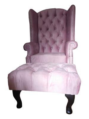 Chesterfield Ohrensessel Hocker Samt Rosa Sitz Lounge Relax Lounge Club
