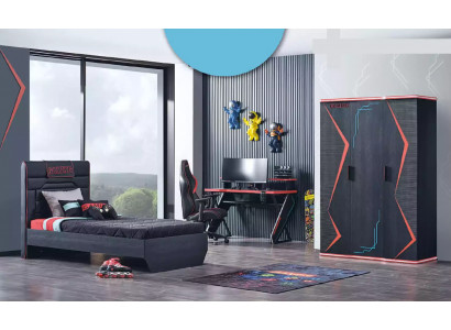 Gamer Kinderzimmer Schlafzimmer Bett Tisch Kleiderschrank 3tlg.