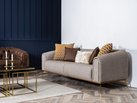 Dreisitzer Sofa 3 Sitzer Sofas Design Modern Stoff Grau Wohnzimmer