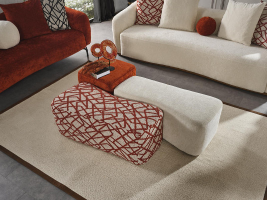 Sofagarnitur Wohnzimmer Set Sofa 4 Sitzer Sessel 3x Hocker Weiß Viersitzer Stoff