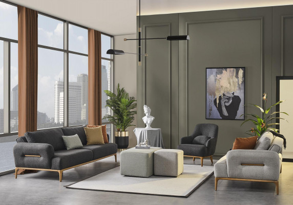 Sofagarnitur Sofa Sessel 431 Sitzer Stoff Luxus Grau Sofas Wohnzimmer