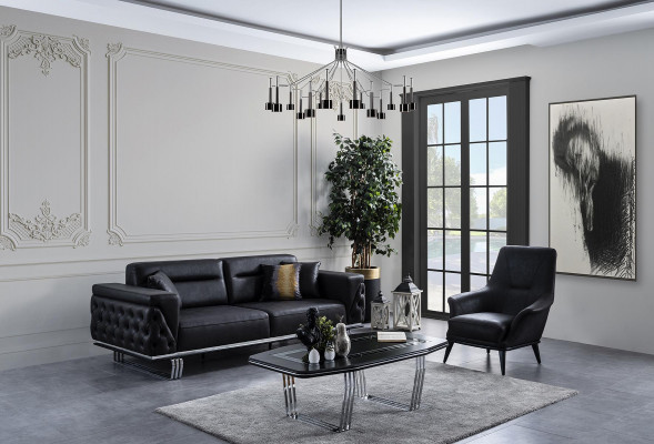 Chesterfield Sofagarnitur Sofa 431 Sitzer Kunstleder Sofas Schwarz