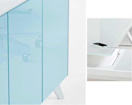 Kommode Modern Sideboard Blau Anrichte Schrank Aktenschrank Büro Glas Frezza Neu