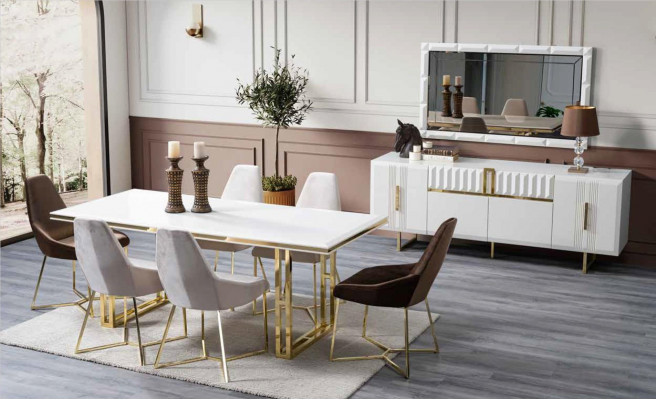 Esstisch Esszimmer Tisch Italienischer Stil Luxuriös Tische Weiß Gold