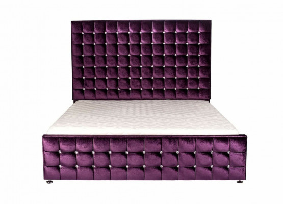 Lila Luxus Samt Textil Bett Doppel Betten Chesterfield mit Kristallsteinen Neu