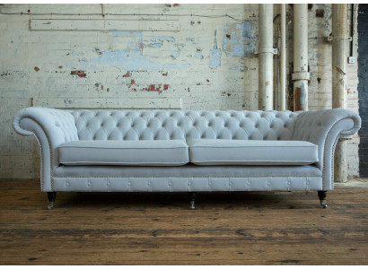 Grauer Chesterfield 4 Sitzer Polster Couch Modern Stil Samt Textil Stoff Sofa 