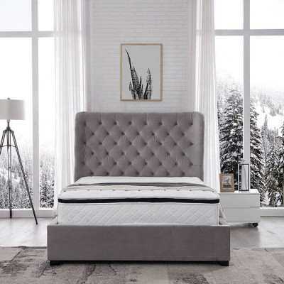 Luxuriöses Graues Designer Doppelbett Polstermöbel Betten