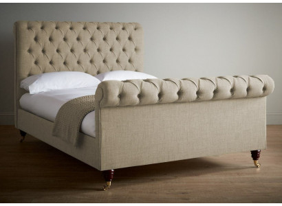 Beige Luxus Samt Textil Bett Doppel Design Chesterfield Klassische Betten Neu