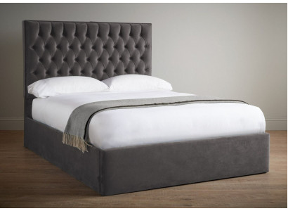 Chesterfield Grau Luxus Samt Textil Bett Doppel Design 180x200cm Betten Neu