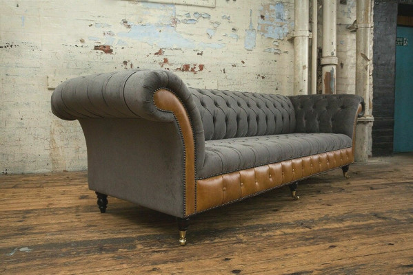 Grau-braune Chesterfield Couch Designer 4-Sitzer Luxus Couchen