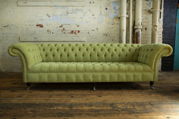 Klassische Chesterfield Sofa 4 Sitzer Sofas Couchen Leder Grün Design Polster