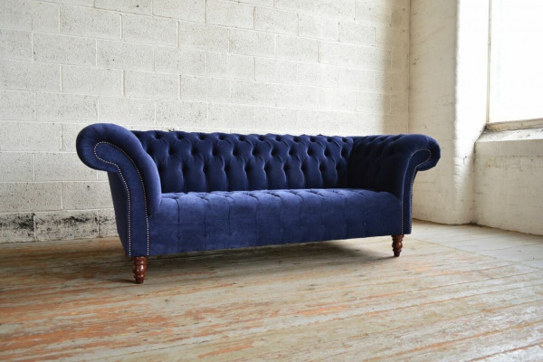 Blaue Chesterfield Sofa Couch Design Polster Sofas Couchen Stoff Textil Leder