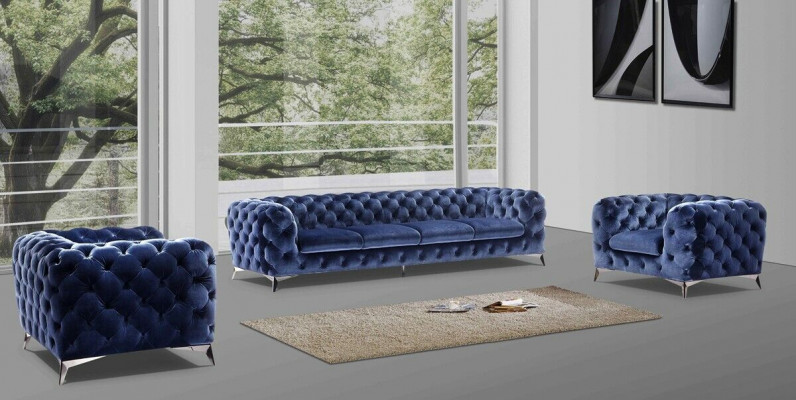 Blaue Chesterfield Couch Polster Garnitur Textil 2+2 designer Möbel