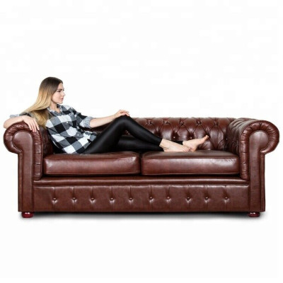 Klassische braune Chesterfield Leder Couch Polster Sitz Garnitur 3 Sitzer
