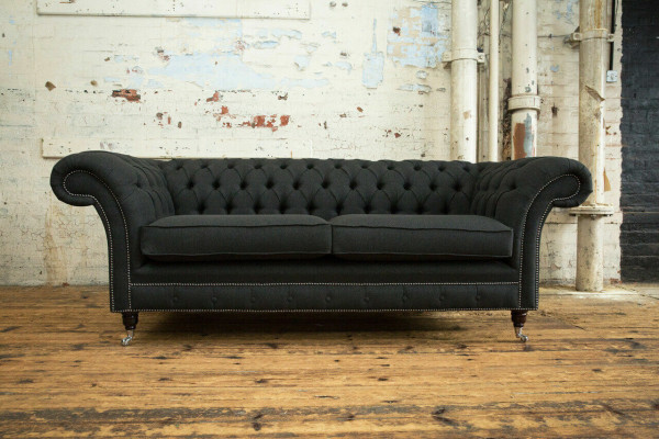 Schwarzer Moderner Dreisitzer Chesterfield Luxus 3-er Sofa