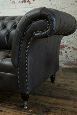 Schwarzer Moderner Chesterfield Dreisitzer Luxus 3-er Couch
