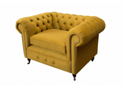 Sessel Design Relax Textil Lounge Luxus Gelb Polster Sitzer Chesterfield