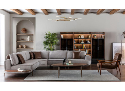 Ecksofa Stoffsofa L-Form Sofa Stoff Sofas Grau Modern Tisch Wohnlandschaft