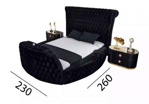 Schlafzimmer schwarz Set Bett 2x Nachttische Schminktisch Chesterfield 5tlg