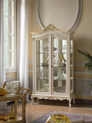 Vitrine Schrank Vitrinen Wohnzimmer Massivholz Schränke Design Barock Rokoko Weiß neu