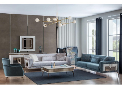 Design Wohnzimmer Set Sofas Sessel Moderne Couchtisch 3+3+1 Couchtisch