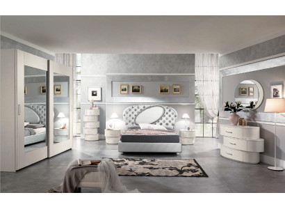 Luxus Set 7tlg. Schlafzimmer Bett Nachttisch Kommode Spiegel Kleiderschrank Neu