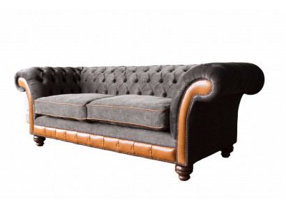 Chesterfield Sofa 3 Sitzer Design Couch Polster Stoff Polster Grau 