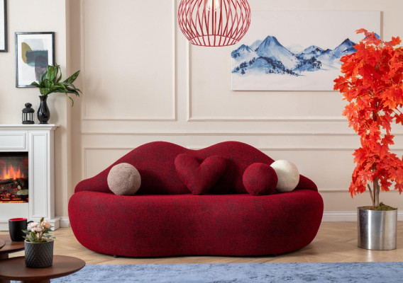 Lippen 3 Sitzer Designer Sofa Couch Polster Sofas Couchen Textil Rot