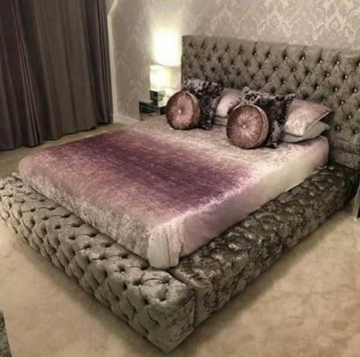 Chesterfield Doppelbett Möbel 180x200 Polster Textil Betten Luxus Design Rahmen