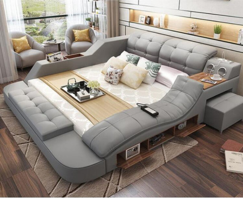 Design Bett XXL Big Betten Leder Polster Hotel 180x200cm Multifunktion Regal Neu