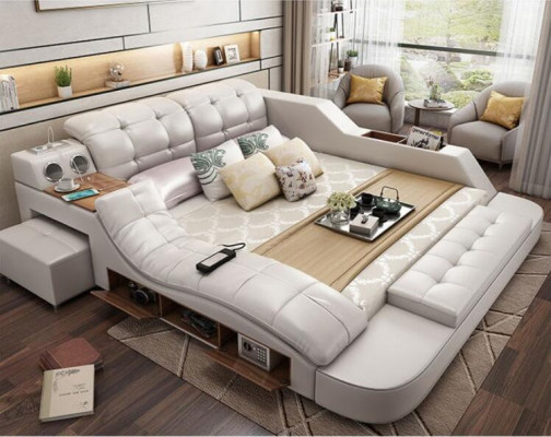 Design Bett XXL Big Betten Leder Polster Hotel 180x200cm Multifunktion Regal Neu