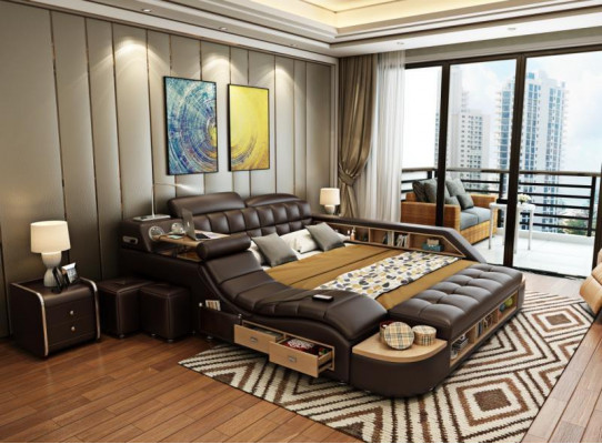 Multifunktion Betten Luxus Leder Bett Polster Moderne Hotel Massage Funktion Neu