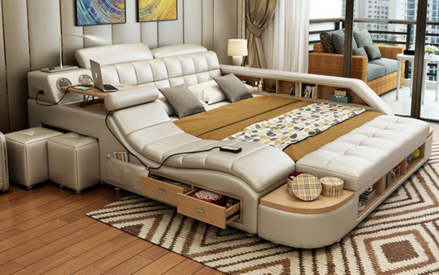 Multifunktion Betten Luxus Leder Bett Polster Moderne Hotel Massage Funktion Neu