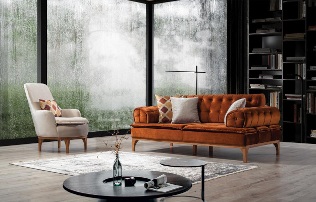 Sofagarnitur Garnitur Sofas Sofa Sessel Dreisitzer 3+1 Sitzer Orange