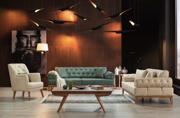 Sofagarnitur Garnitur Sofas Sofa Sessel Dreisitzer 3+1 Sitzer beige