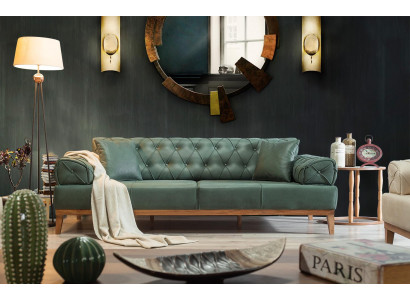 Chesterfield Sofa 3 Sitz Couchen Dreisitzer Grün Neu Textil Holz 220cm