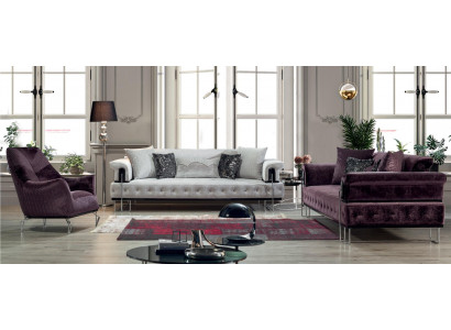Luxus Garnitur Sofagarnitur 3+3+1Sitz Sofa Sofas Sessel Holz mit Metall