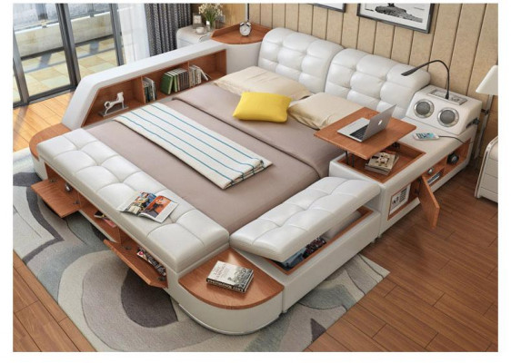 Multifunktion Schlafzimmer Liege Regale Luxus Bett Leder Betten 180x200
