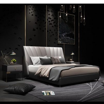 Luxus Doppel Hotel Betten 180x200cm Schlaf Zimmer Grau Leder Bett