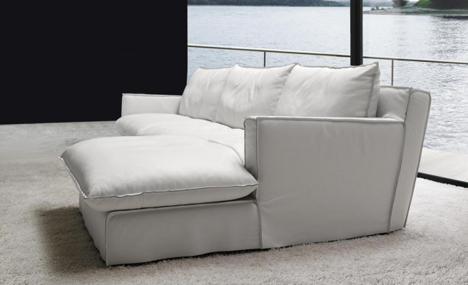 Ecksofa Leder L-Form Couch Eck Luxus Design Polster Weiß Wohnzimmer PRIANERA