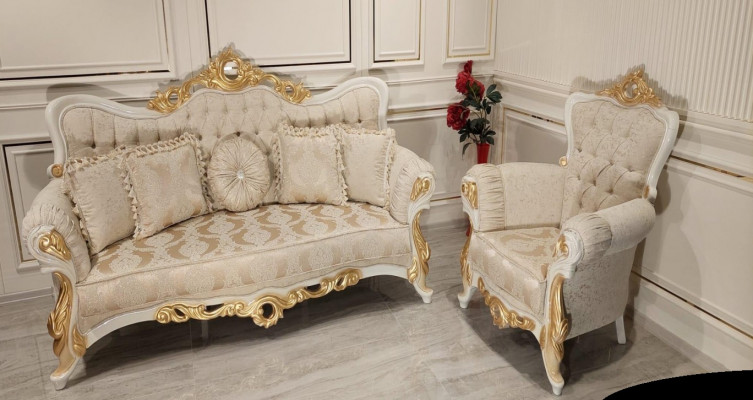 Luxus Gruppe Sofagarnitur 3+1 Sitzer Garnitur Stoff Sofa Sofas Sessel Barock Neu