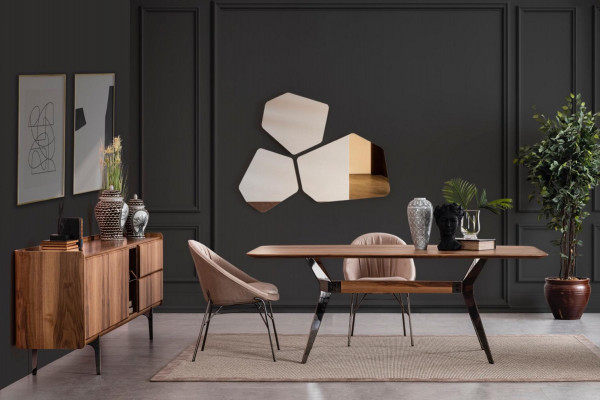 Esszimmer Set Luxus Garnitur Esstisch Sideboard 2x Stühle Spiegel Holz