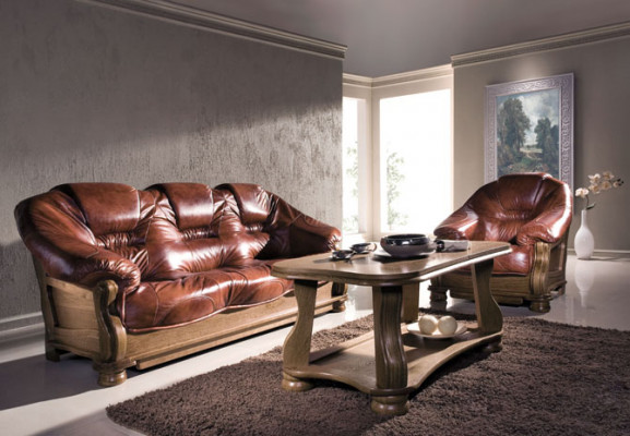 Klassische Garnitur 3+2+1 Sitzer Polster Sofagarnitur Couch Sofa 100% Leder