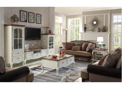 Landhaus Stol Wohnwand Wohnzimmer Vitrine Sideboard rtv Holz Schrank Möbel 3tlg