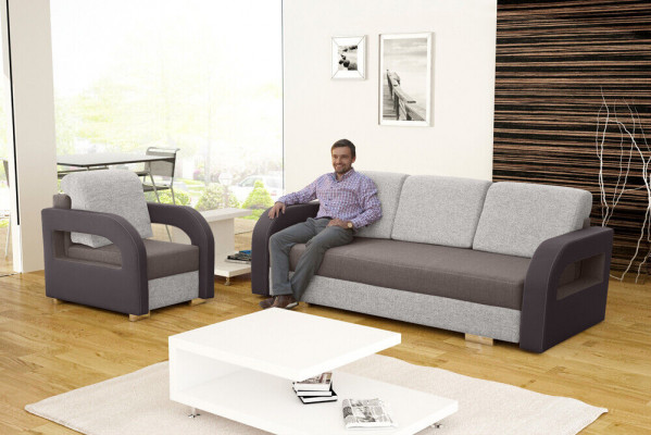 Schlafsofa Klappcouch 3-Sitzer Schlaffunktion + Bettkasten Couch Design Sofa