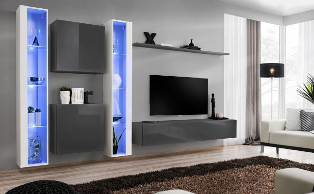 Wohnzimmer Einrichtung Grau Wandschrank Hänge Vitrine Luxus Einrichtung Modern