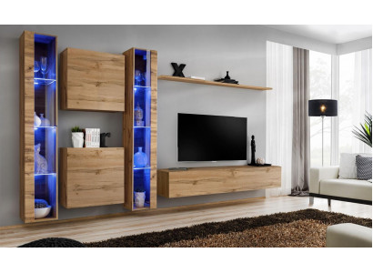 Braun Wohnwand Modern Hänge Vitrine Hänge Schrank Luxus Einrichtung Wand Set