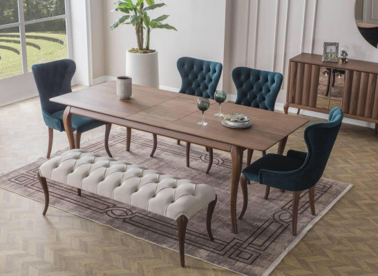 Chesterfield Esszimmer Bank und 4X Polsterstühle Esszimmer Esstisch